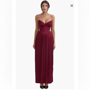 House of CB Red Pleated Strapless Gown